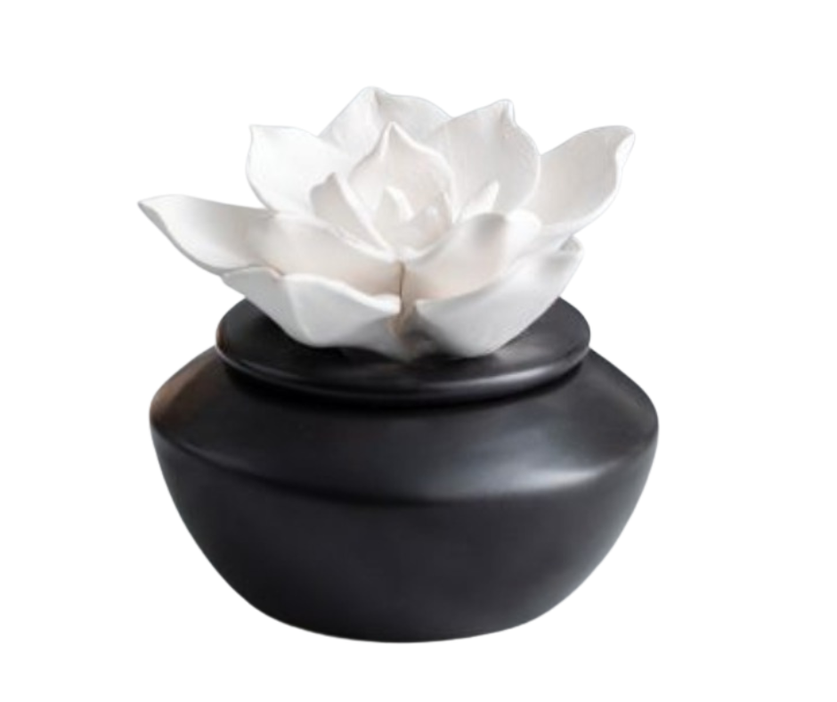 Porcelain Diffuser, Black with Flower