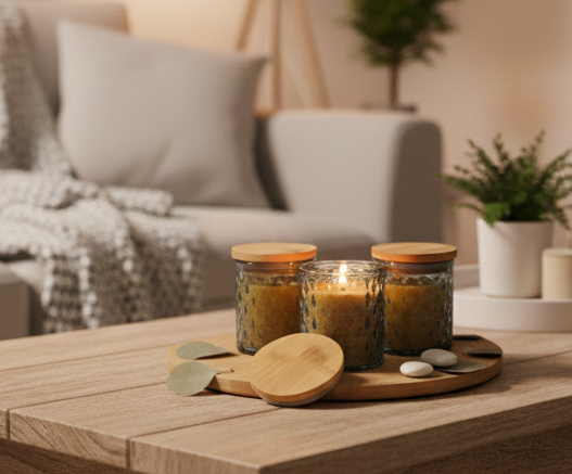 Beeswax Candle in Beautiful Blue Vessel