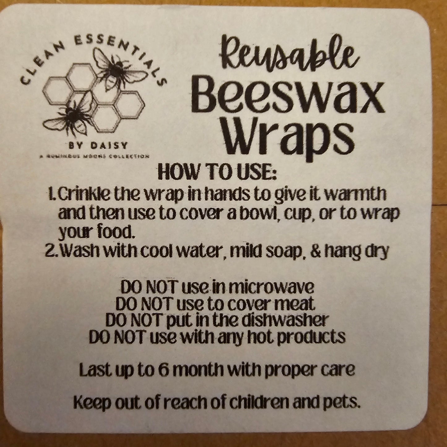 Beeswax Wraps Variety, Pack of 3 Wraps
