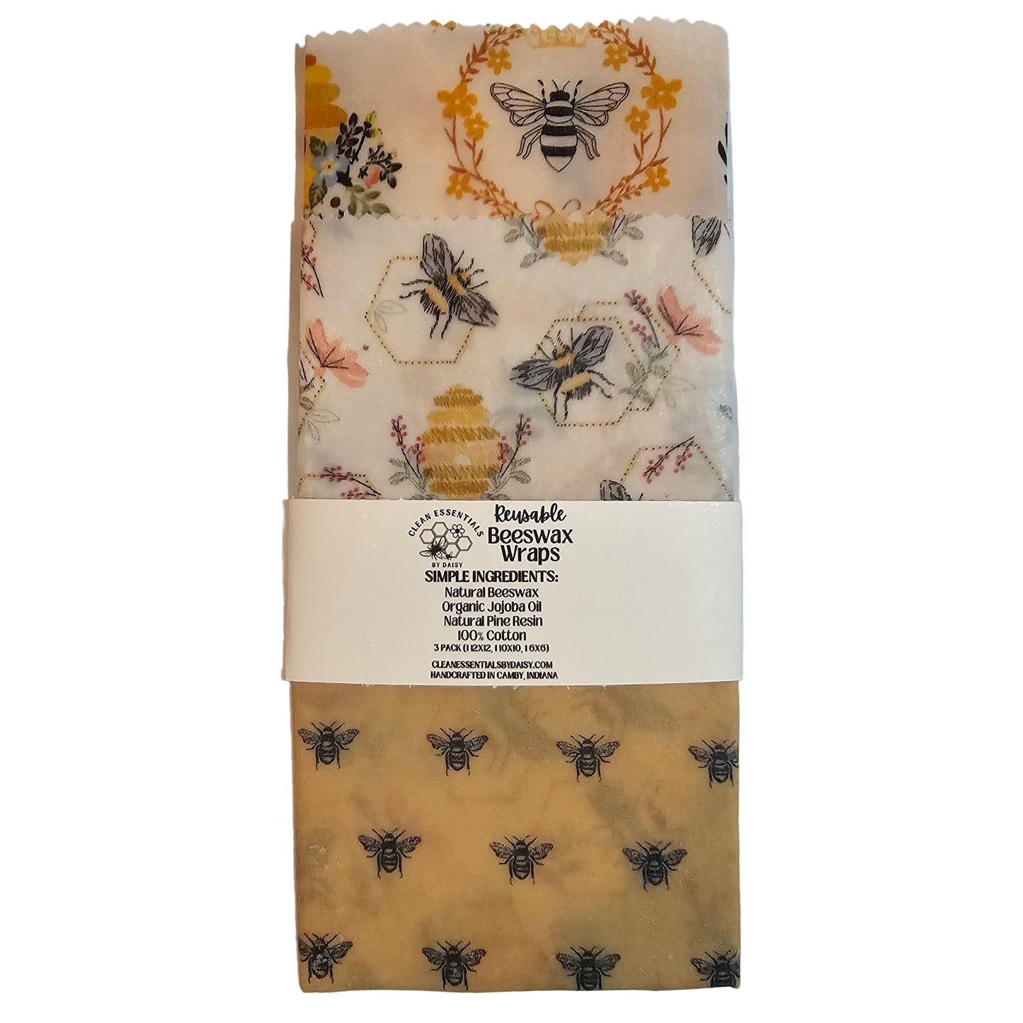 Beeswax Wraps Variety, Pack of 3 Wraps