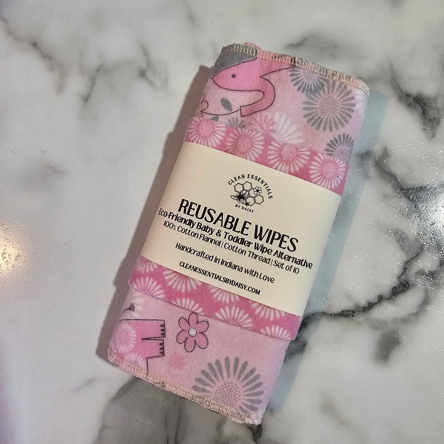 Reusable Cloth Baby & Toddler Wipes Elephants and Daisies