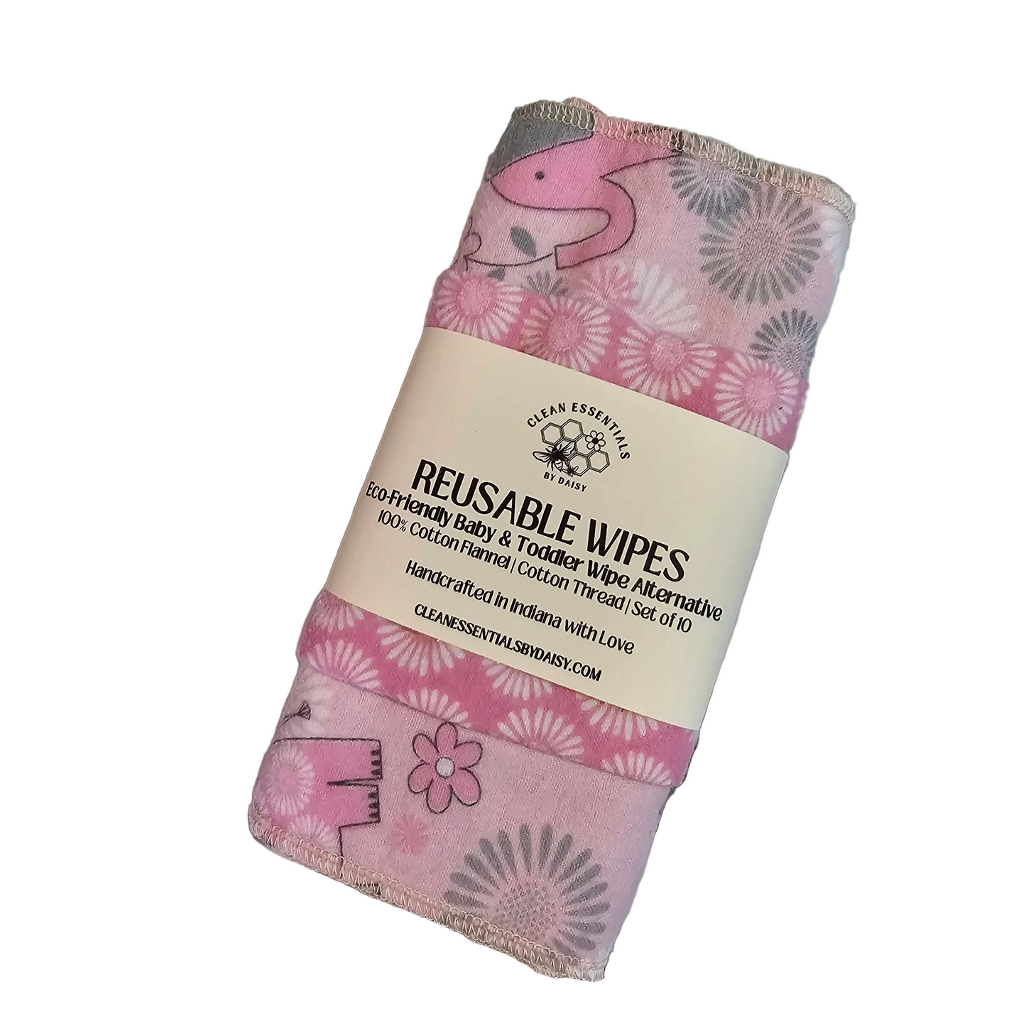 Reusable Cloth Baby & Toddler Wipes Elephants and Daisies