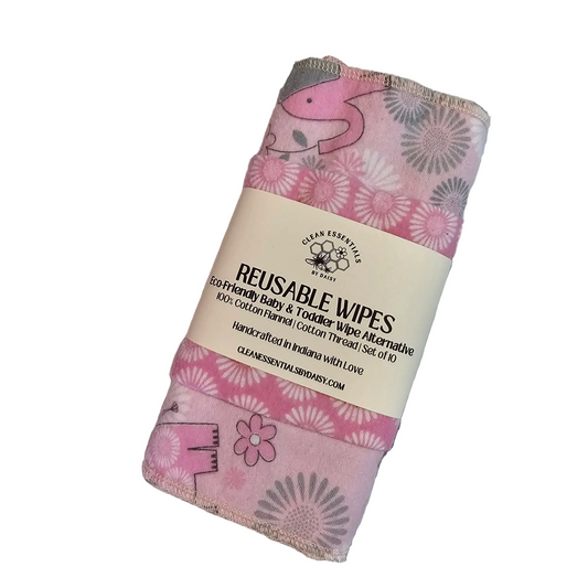Reusable Cloth Baby & Toddler Wipes Elephants and Daisies