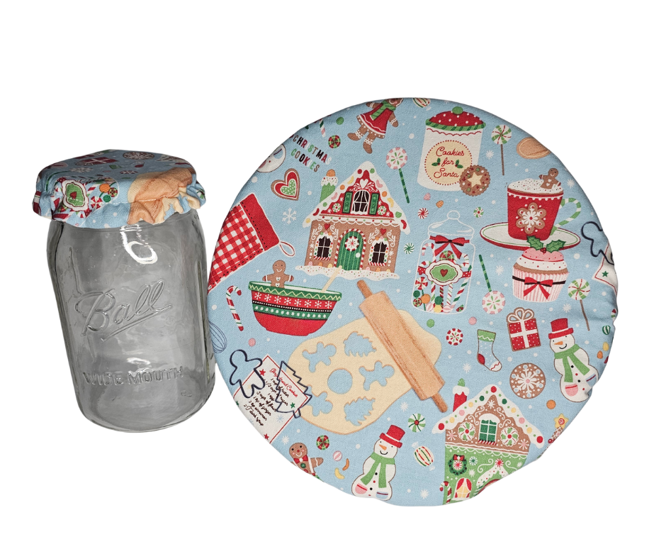 Gingerbread Baking Holiday Cotton Bowl Cover or Mason Jar Cover