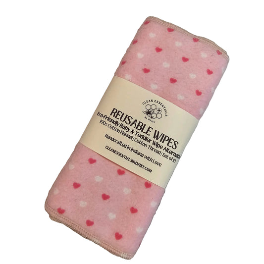 Reusable Cloth Baby & Toddler Wipes Pink hearts