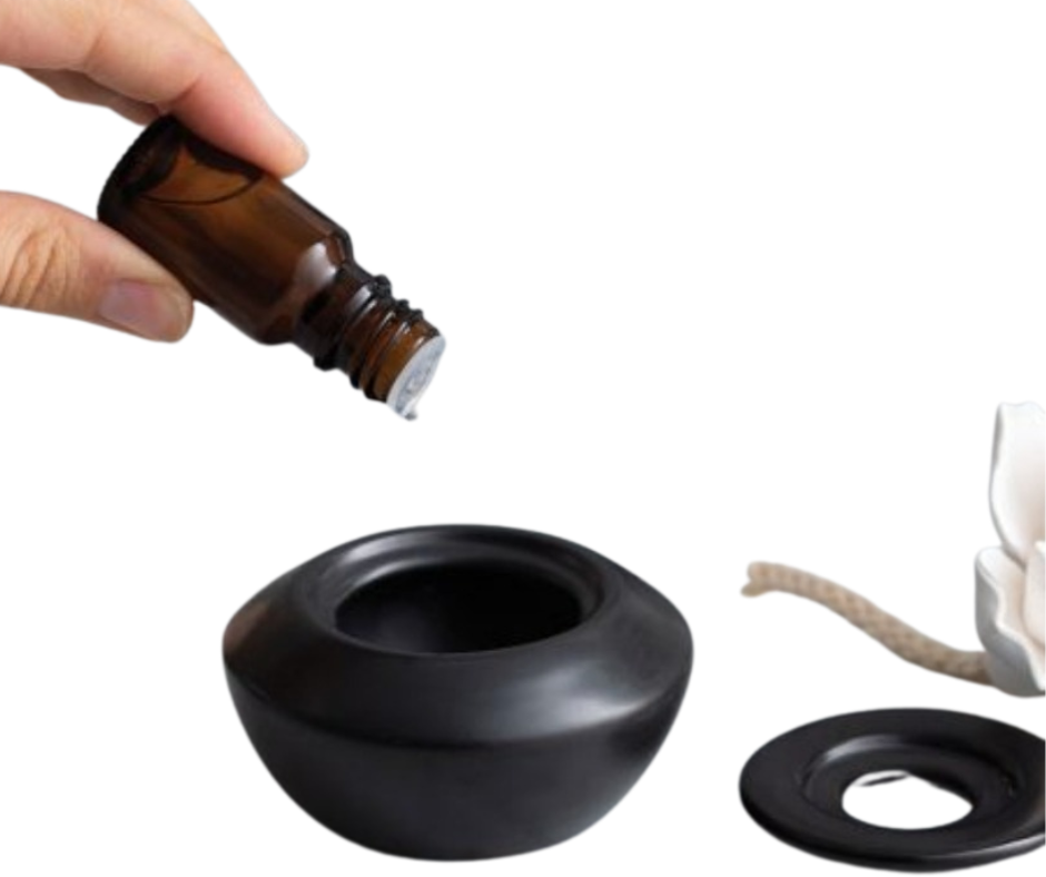 Porcelain Diffuser, Black with Flower