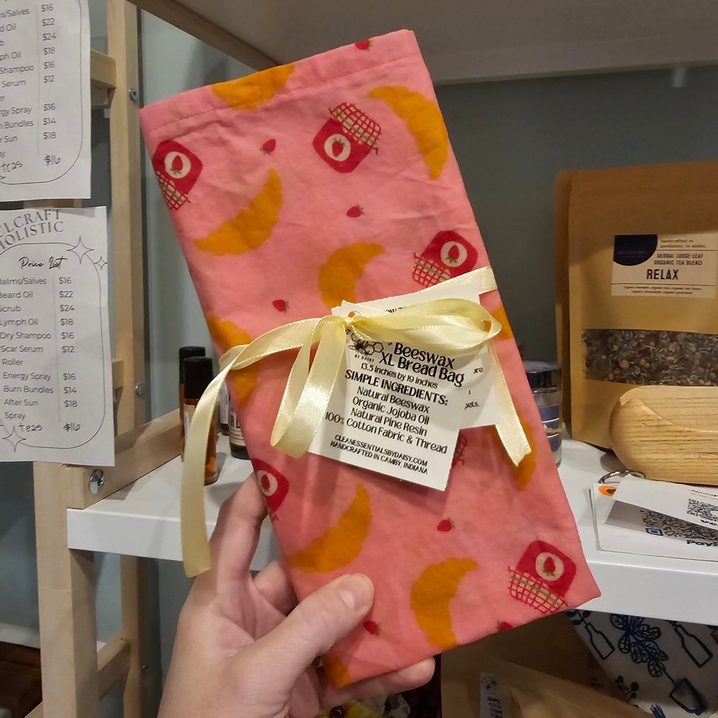 Beeswax XL Bread Bag - Pink Crossaints