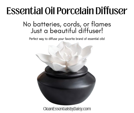 Porcelain Diffuser, Black with Flower